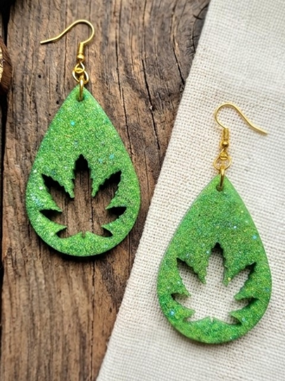 Large "Maple leaf" leaves Outdoor Hippie Festival Party Bright Green Earrings